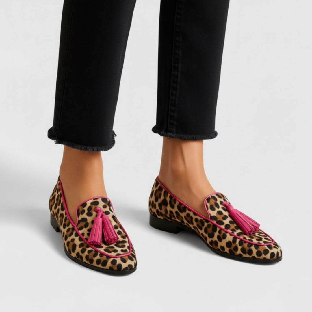 Leopard Print Tassel Pointed Toe Loafers