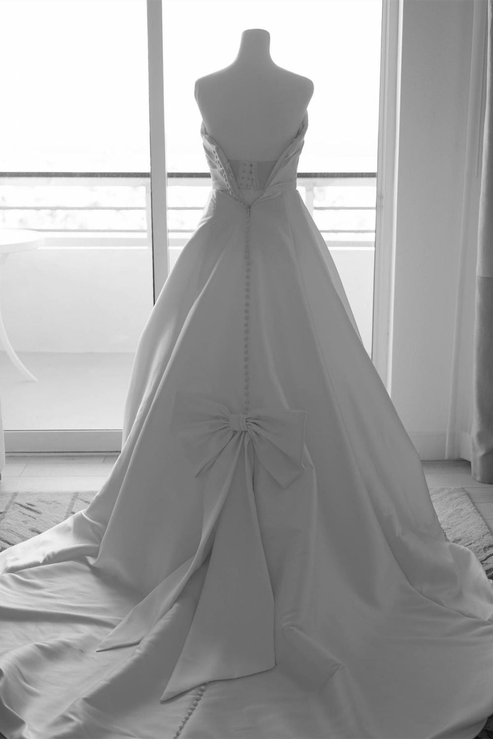 Elegant A Line Strapless White Sating Long Wedding Dress with Split Front