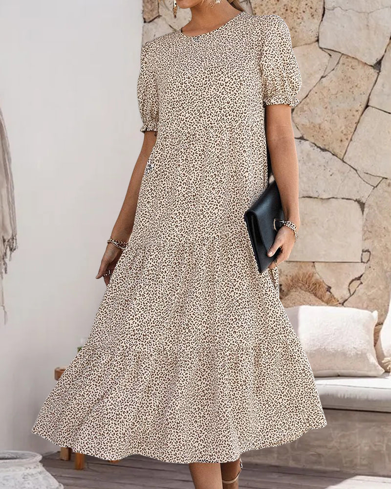 Printed Puff Sleeves Dress