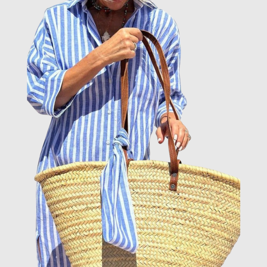 Elodie - Chic Striped Button-Down Shirt Dress Blue