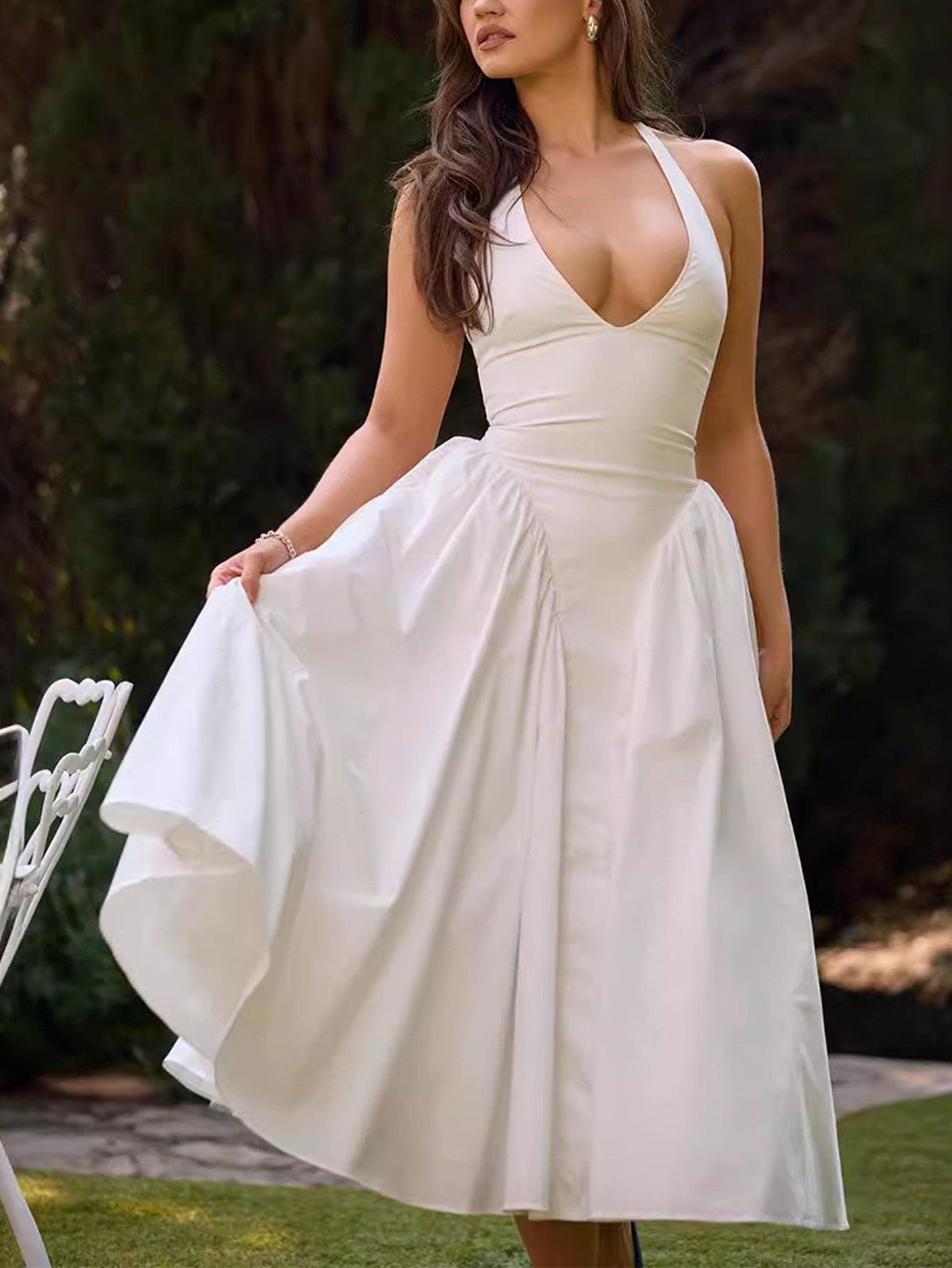 Exclusive Naomi Midi Dress with Deep V Neck Statement Occasion Edit