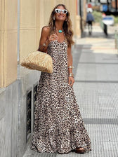 Leopard Print Halter Neck Tiered Maxi Dress
