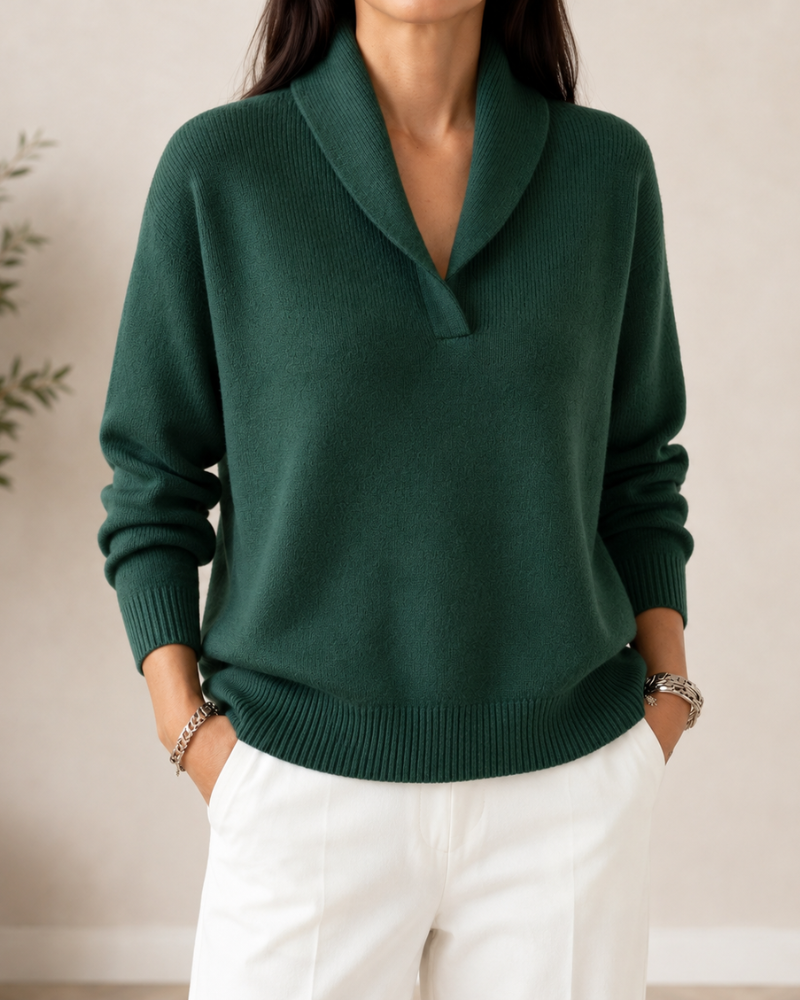 Shawl Collar V-Neck Long Sleeve Knit Sweater