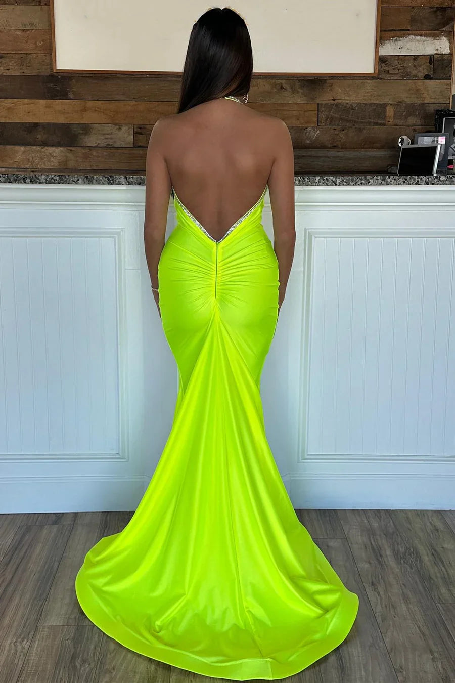 Sexy Royal Blue Mermaid Open Back Long Satin Prom Dress