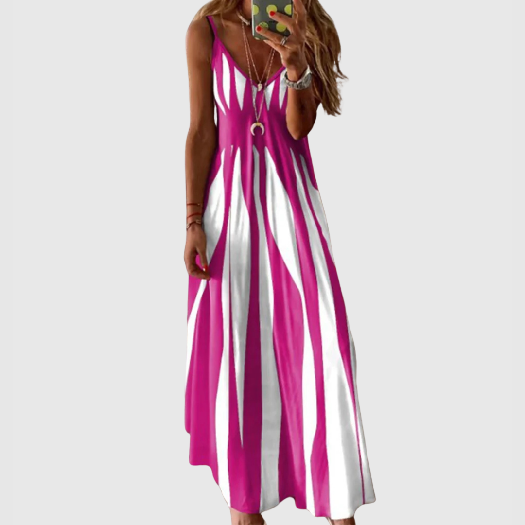 Ariella - Chic Sleeveless Striped Maxi Dress Pink