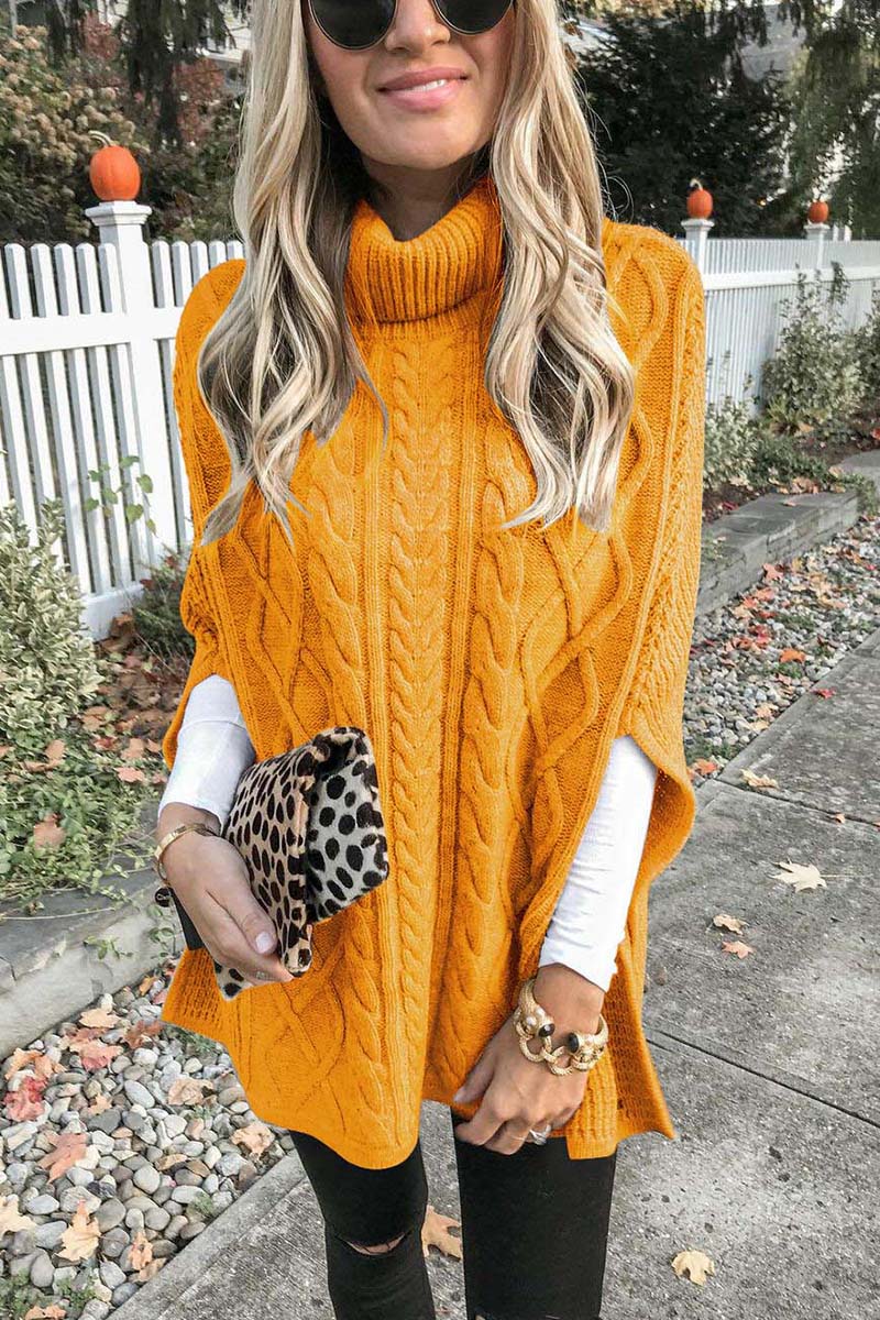 High Neck  Cable Knit Poncho