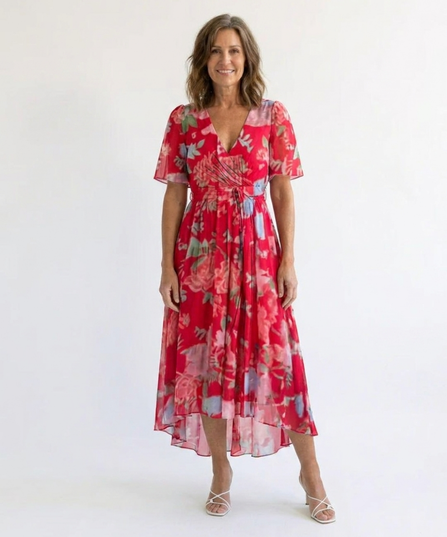 Ramona™ | Elegant Floral Wrap Midi Dress
