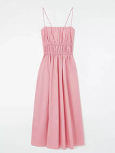 Suspender Pleated Stylish Waist Midi Dress