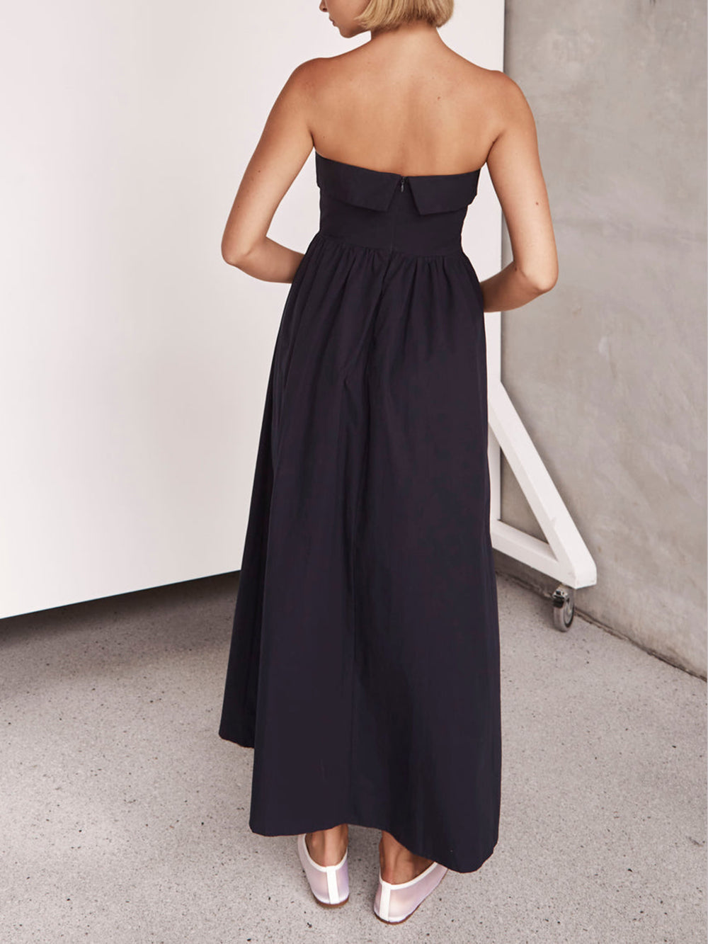 Strapless Fold Over Bandeau Gathered Waist A-Line Maxi Dress 4