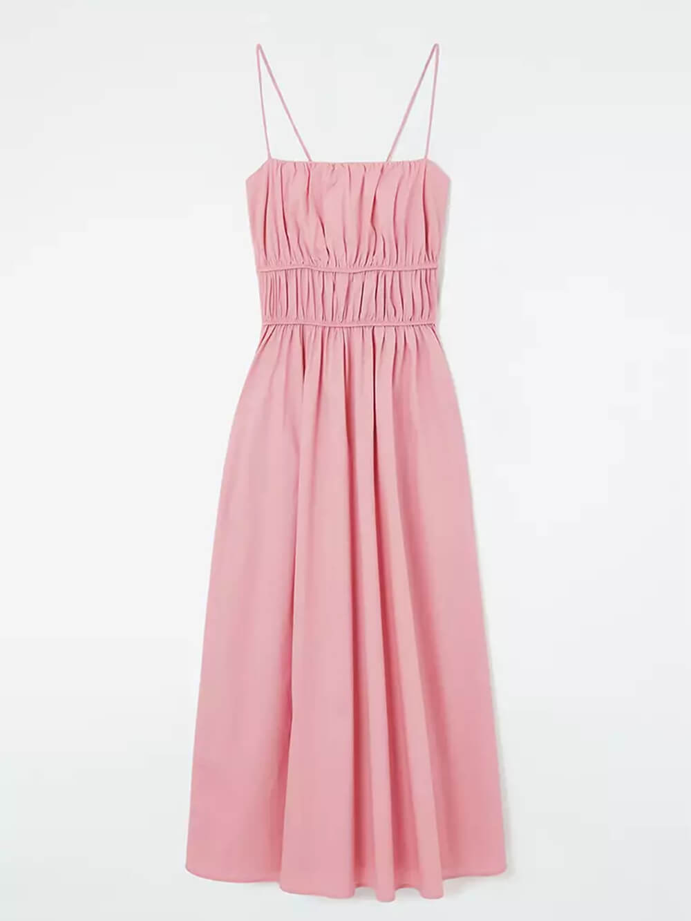 Spaghetti Strap Square Neck Shirred Waist A-Line Midi Dress 4