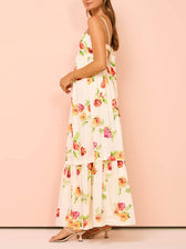 Unique Floral Print Halter Graceful Backless Extra Maxi Dress