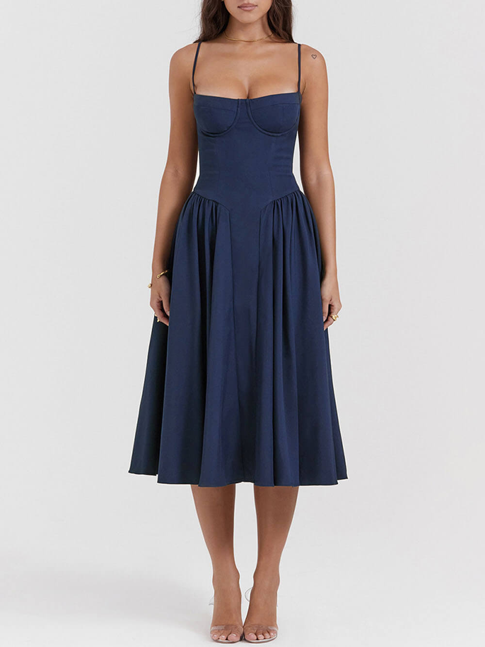 Strapless Midnight-Elegance Midi Dress