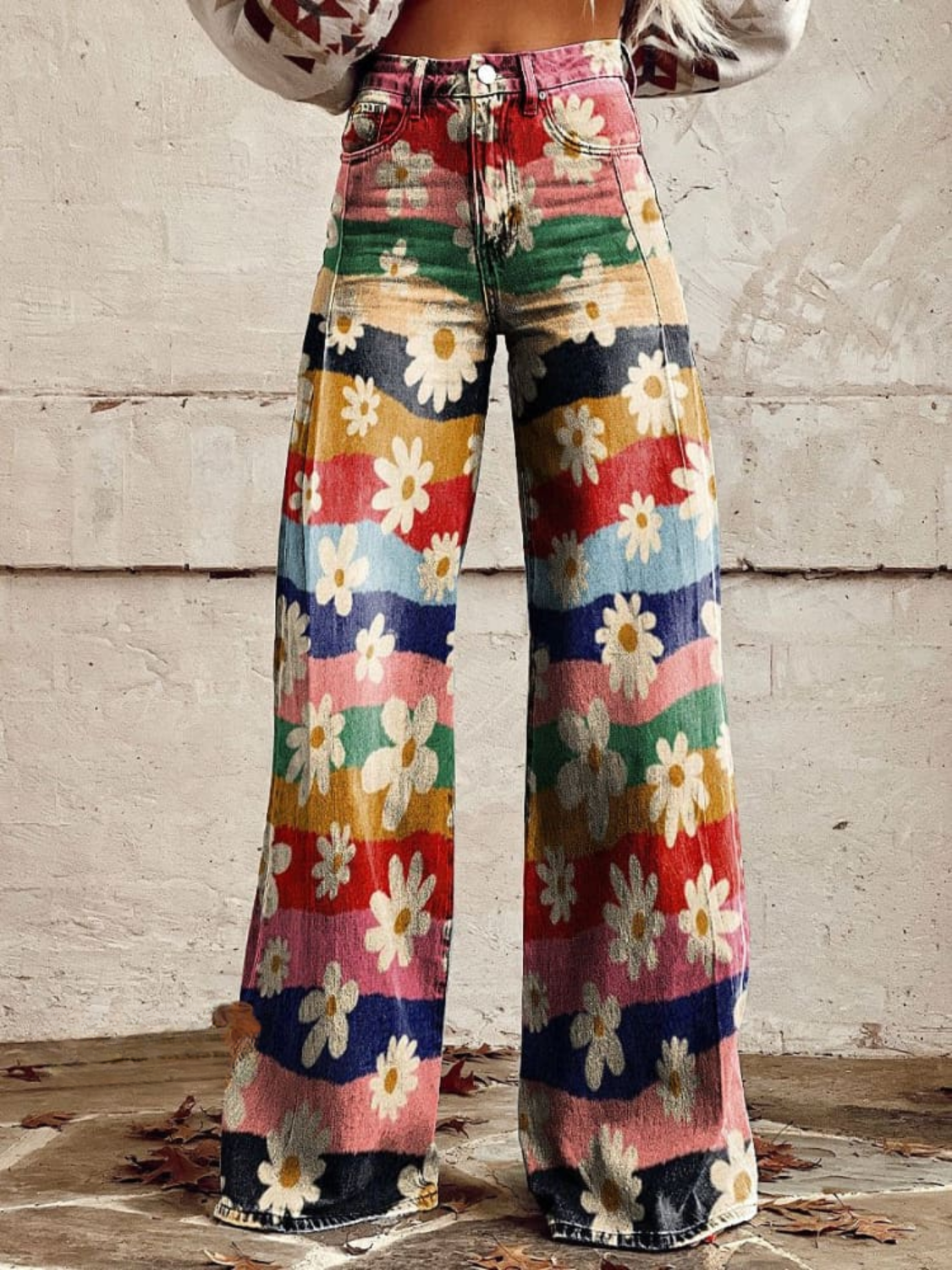 Floral Print High Waist Wide Leg Pants