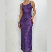Glitter u neck see through backless cami maxi dress 2