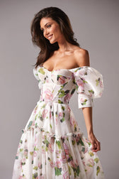 Floral Off Shoulder Puff Sleeve Tiered Maxi Gown 5