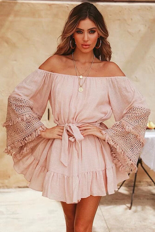 Tassel Lace Tie-waist Wrap Dress - 3 Colors - View 2