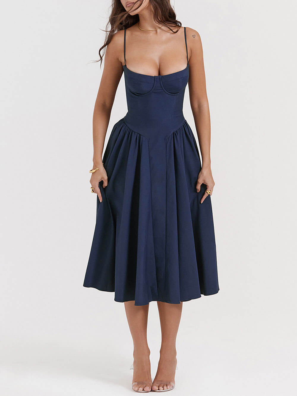 Strapless Midnight-Elegance Midi Dress