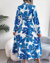 Floral Print Lapel Shirt Dress with Contrast
