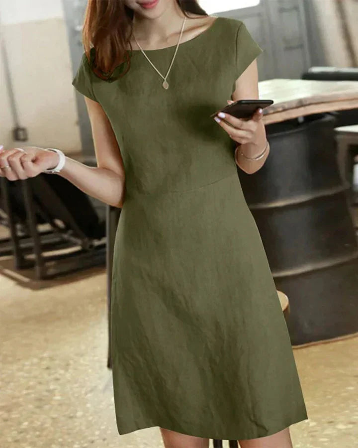 Natividad Exclusive Plain Cotton and Linen Dress Chic Silhouette Collection