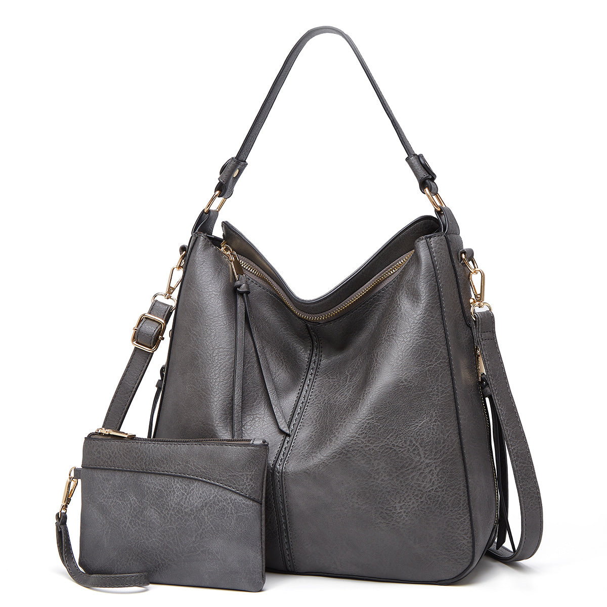 Zip Pocket Slouchy Hobo Shoulder Bag