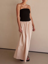 Strapless Black And Charming Sand Paneled Maxi Dress