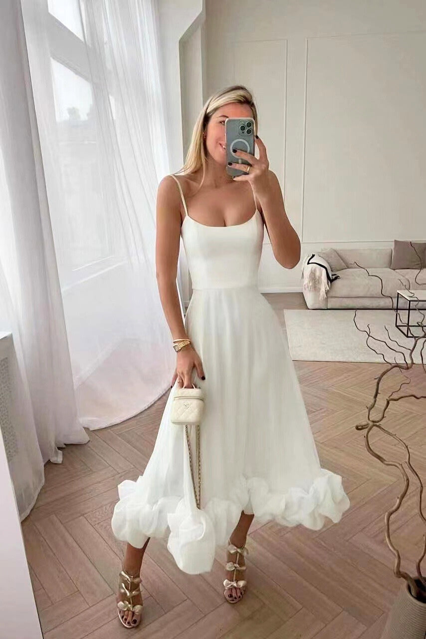 Spaghetti Strap Ruffle Hem Fit and Flare Midi Dress 2