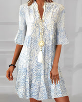 V-Neck Flare Sleeve Tiered Swing Midi Dress 4