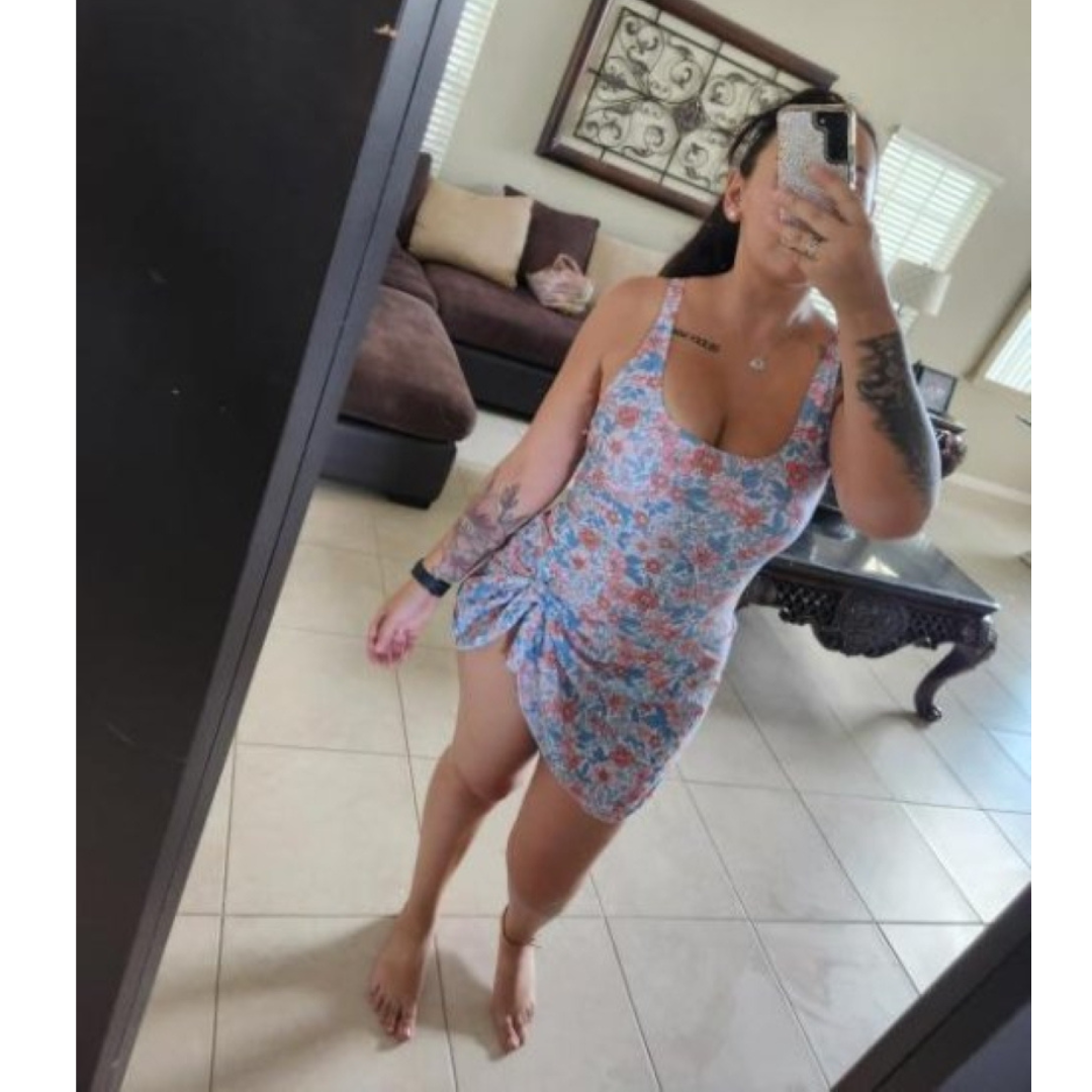 Floral Print Scoop Neck One Piece Swim Dress