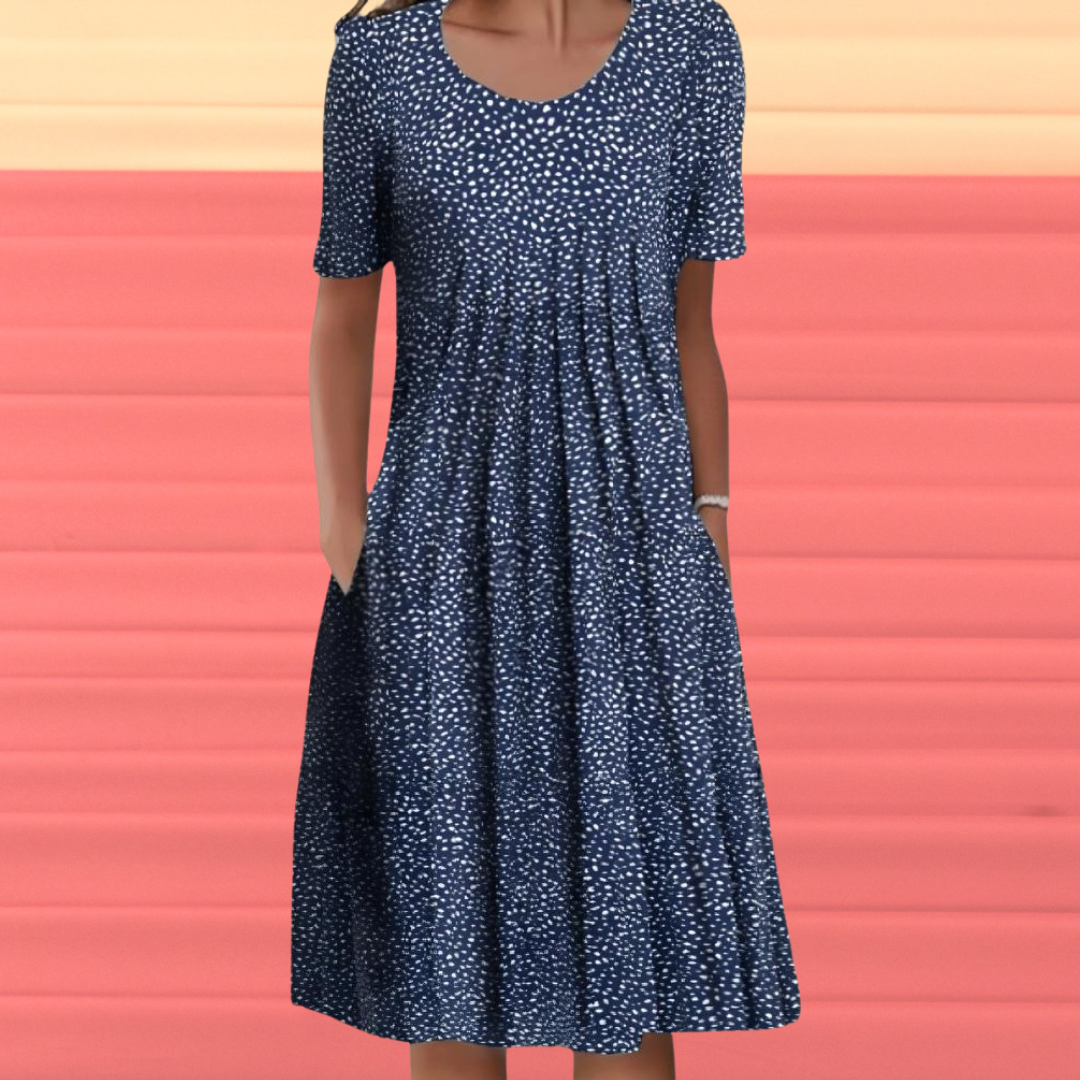 Gurutze Chic Half Sleeve Dress with Floral Print Evening Wear Edit