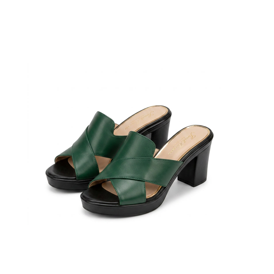 Cross Strap Block Heel Platform Mules