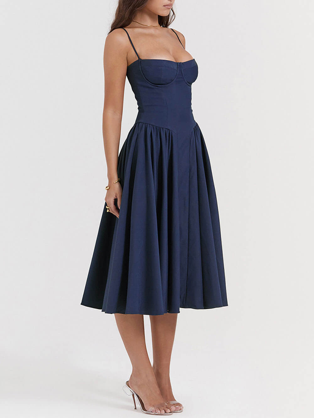 Midnight Elegance Strapless Midi Dress