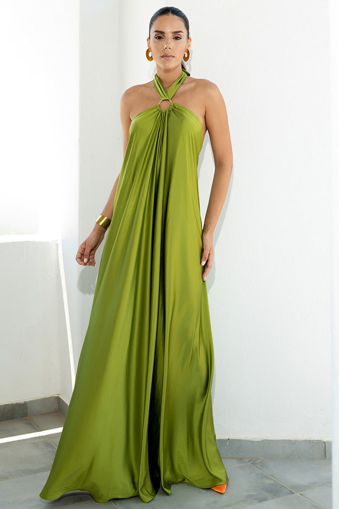 Satin Chic Maxi long Dress: Backless Halter Neck