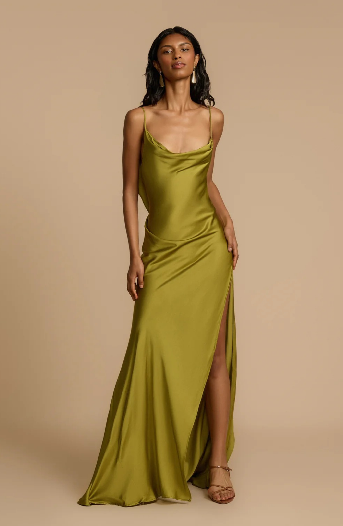 Satin Cowl Neck High Split Slip Maxi Dress 8