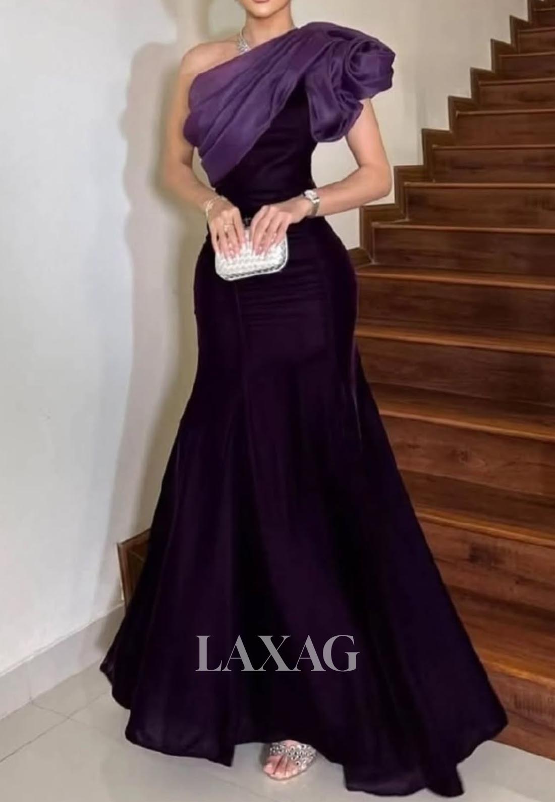 Asymmetrical-Neck Pleated Two Tone Formal Gowns Sleeveless Floor-Length Mermaid Evening Dress