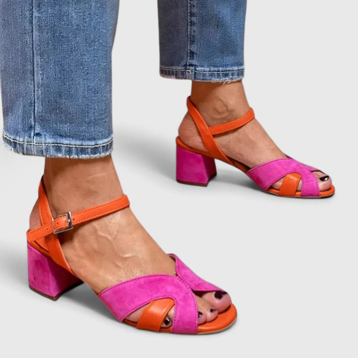 Open Toe Cross Strap Ankle Buckle Block Heel Sandals