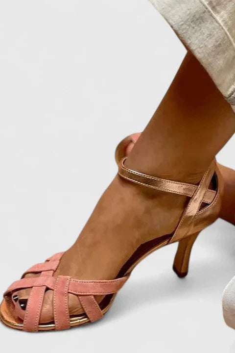 Peep Toe Woven Cross Strap Stiletto Heel Sandals