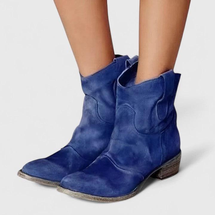 Pointed Toe Block Heel Western Ankle Boots