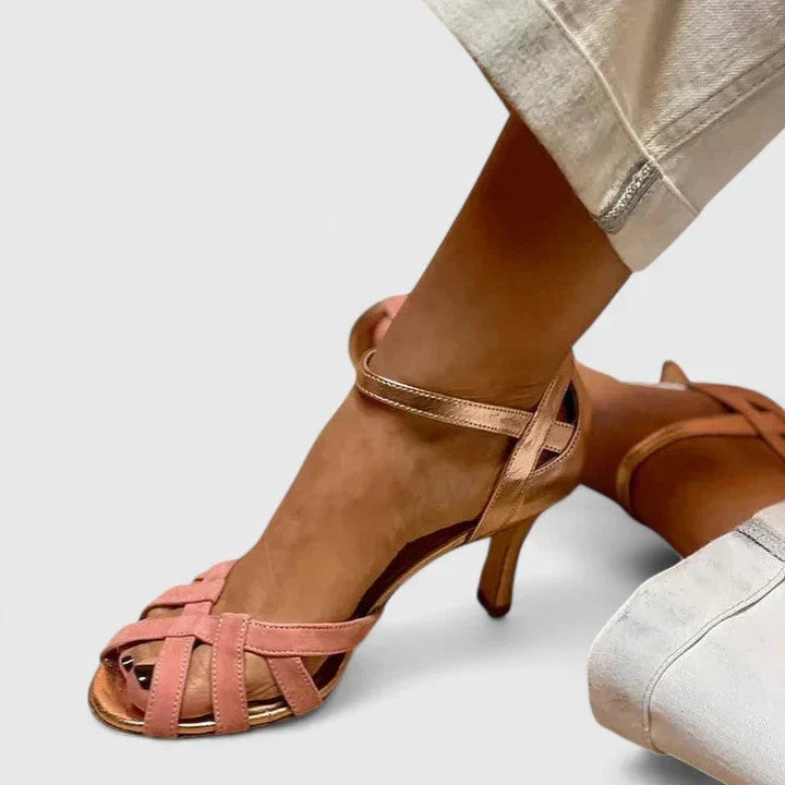 Open Toe Strappy Ankle Strap Kitten Heel Sandals