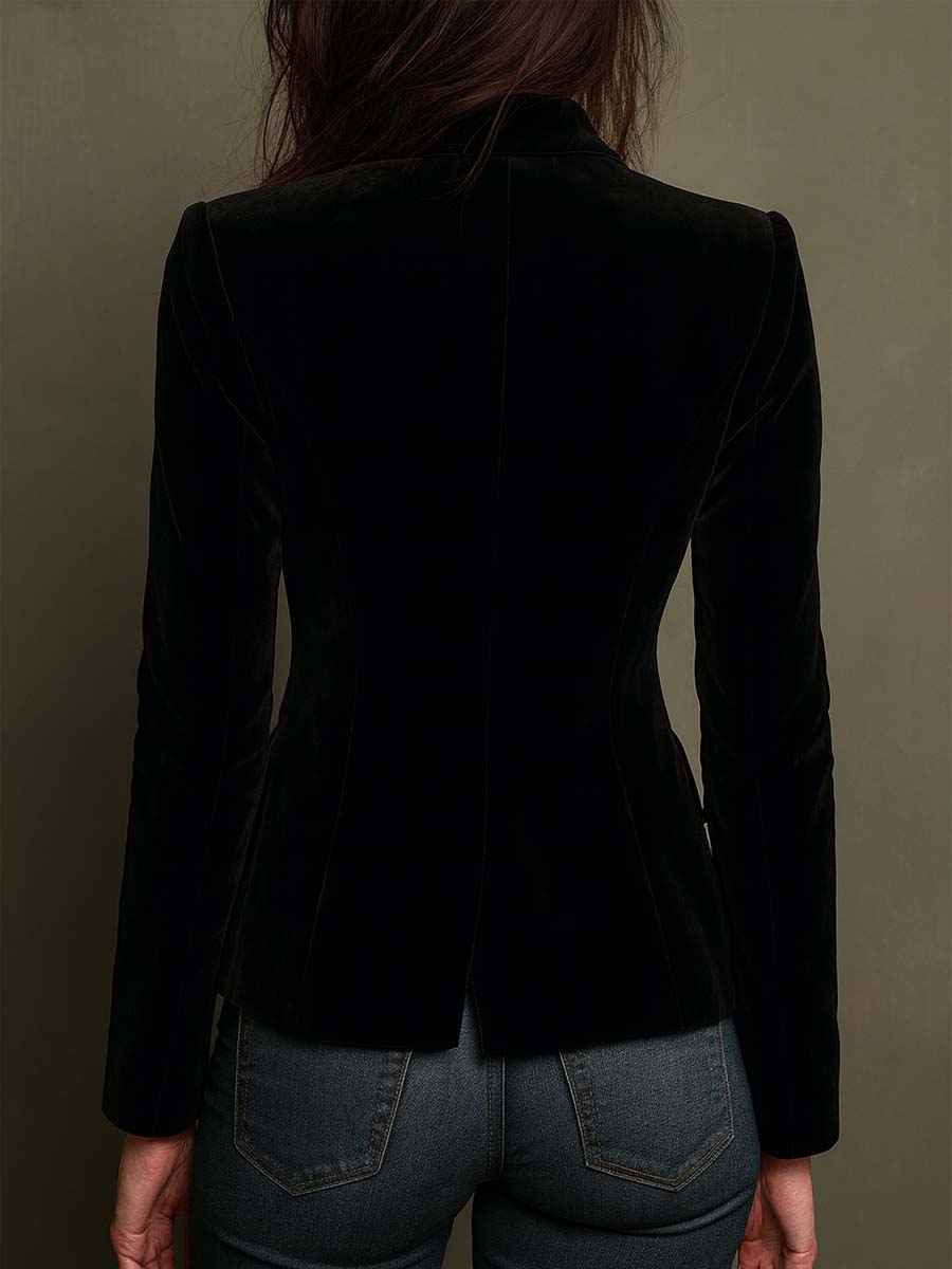 Floral Embroidered Velvet Look Fitted Blazer