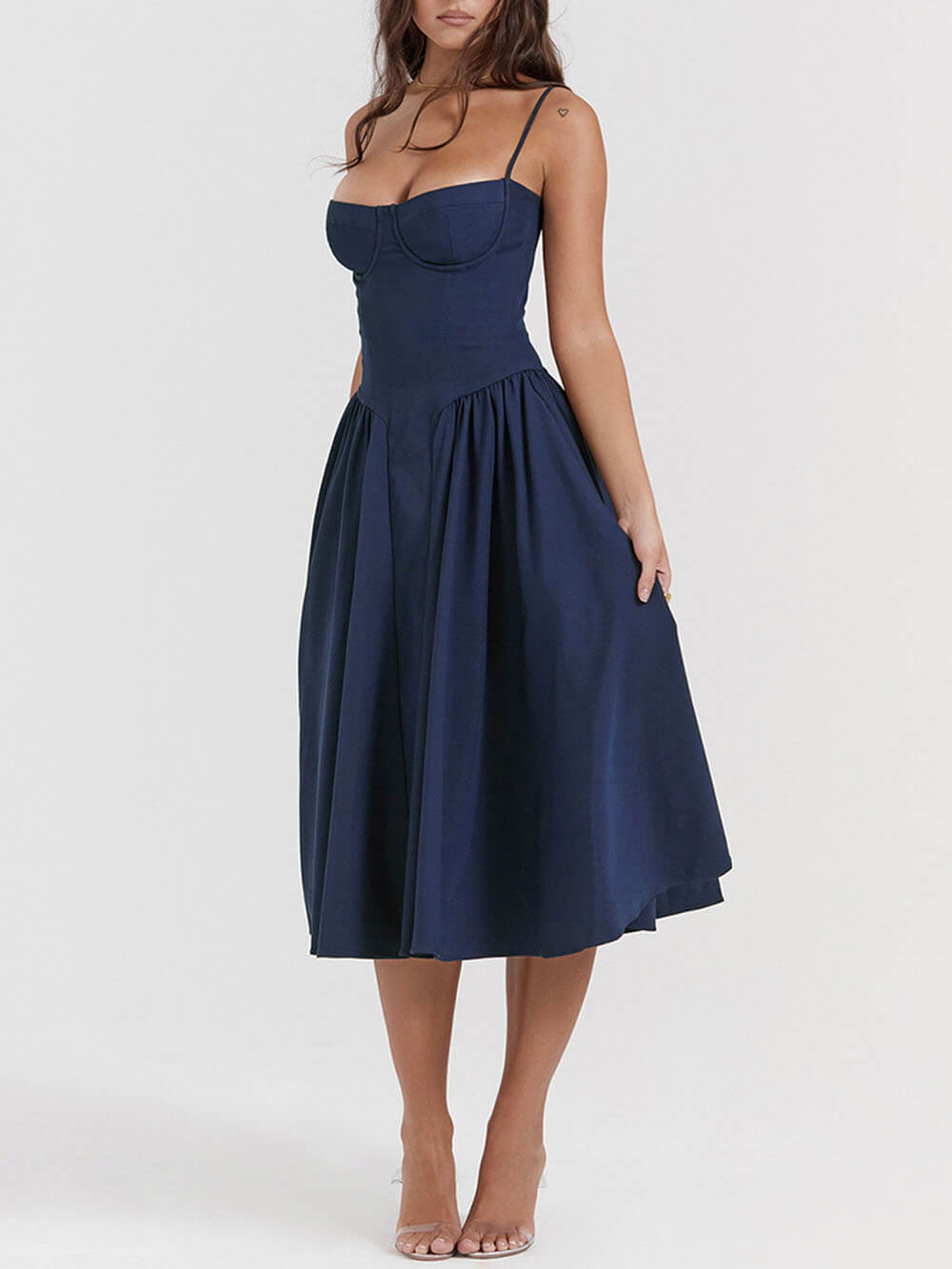 Strapless Midnight-Elegance Midi Dress