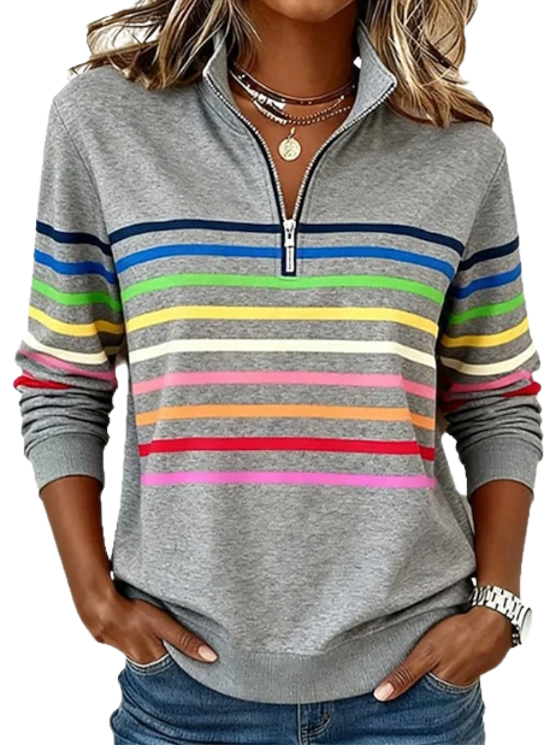 Striped Quarter Zip Long Sleeve Sweatshirt