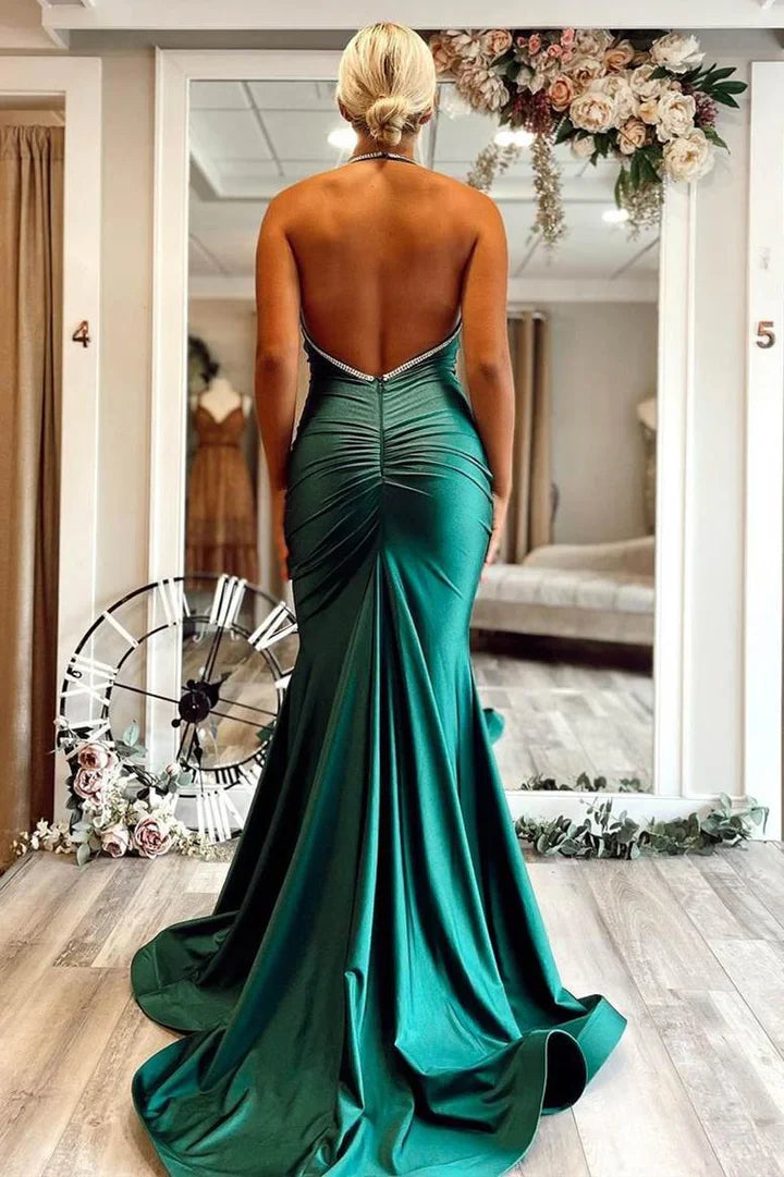 Sexy Royal Blue Mermaid Open Back Long Satin Prom Dress
