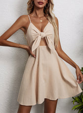 Tie Front Cut Out Spaghetti Strap Fit and Flare Mini Dress