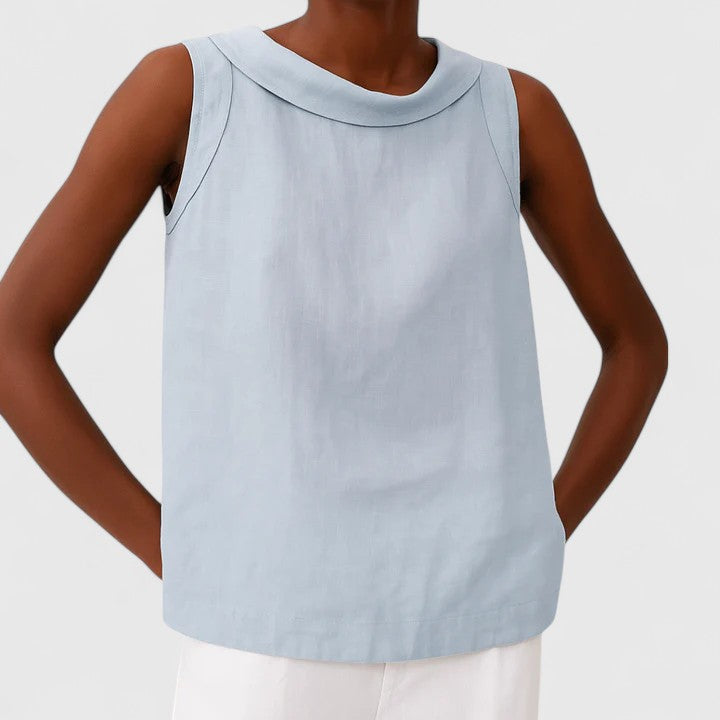 Roll Neck Sleeveless Linen Look Top