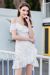 Lace Ruffle Hem Wrap Mini Dress - 3 Colors - View 2