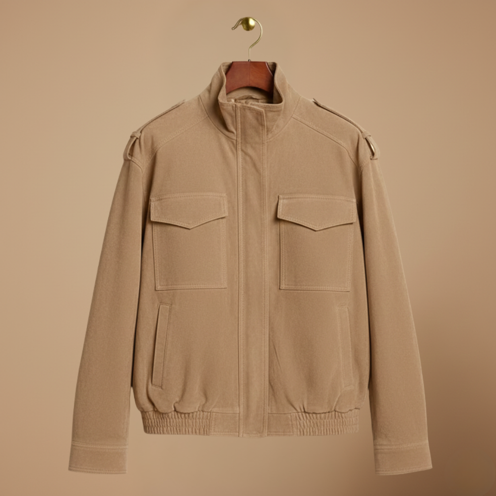 Stand Collar Zip Front Flap Pocket Utility Jacket