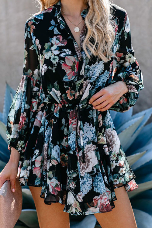 Love Of Romance Floral Print Ruffle Mini Dress - 5 Colors Black&Blue