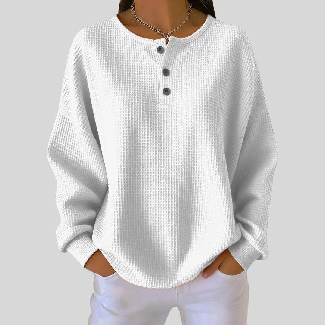 Henley Neck Long Sleeve Waffle Knit Sweatshirt