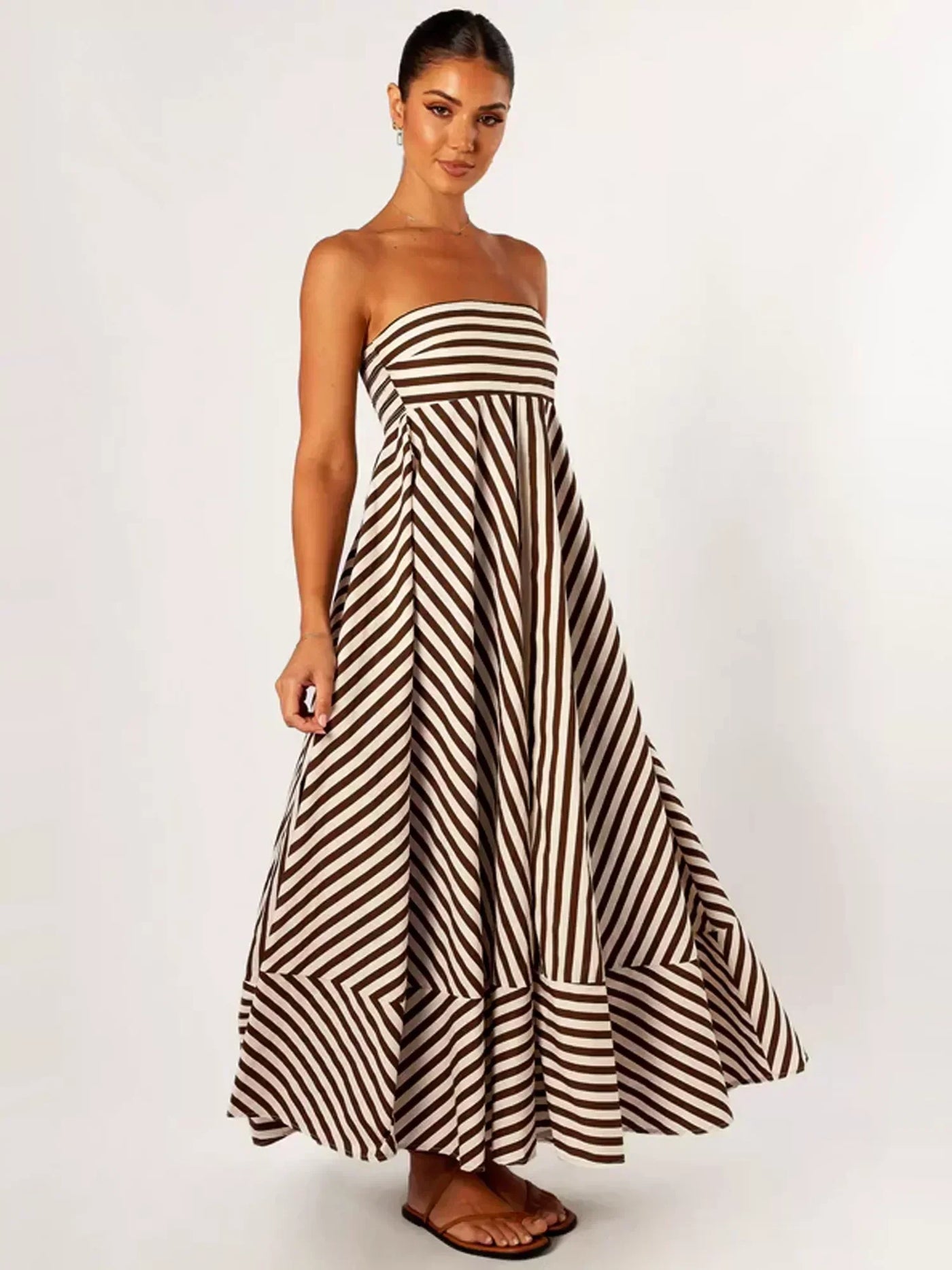 Strapless Striped A-Line Maxi Dress 4
