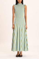 High Neck Sleeveless Fit and Flare Maxi Dress with Godet Skirt
